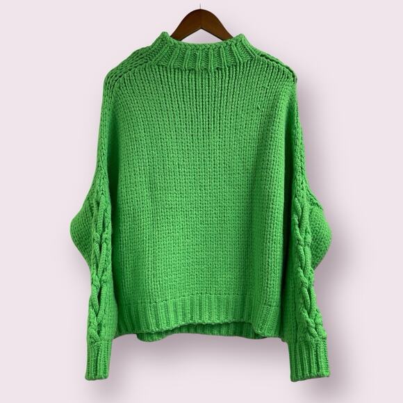 Cocomore Lime Green Cable Knit Sweater OS Pullover Hi Neck - Picture 8 of 8